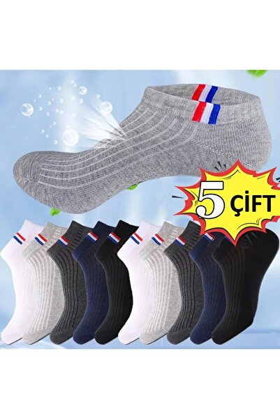 çorapmanya 5 Çift Pamuklu Çok Renkli Rahat Kaymaz Erkek Spor Patik Çorap Bile...