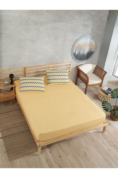 üntaş Yellow Gray Zigzag Combination - Oversize 180x200 Elastic Sheet + 2 Pillowcases