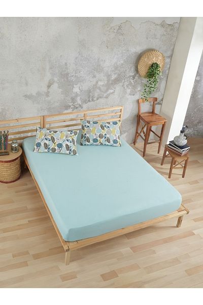 üntaş Sahran Life Green Fashion Leaf Combination - ملاءة مطاطية كبيرة الحجم 180x200 + 2 كيس وسادة