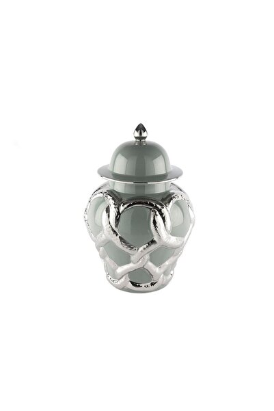 Mikasa Moor Silver Kabartmalı Gri Küp Kapaklı Vazo 25x25x40cm