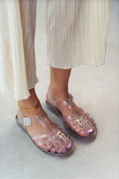 NİŞANTAŞI SHOES صندل أندرلاين نسائي شفاف بحزام لامع