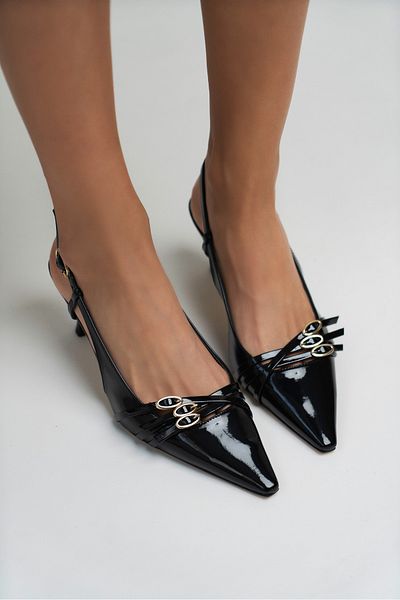 NİŞANTAŞI SHOES Bonita Black Patent Leather Belt Detailed Ankle Strap Women's Heeled Shoes