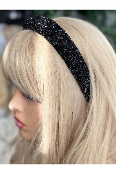 QUEEN AKSESUAR مطلي بأحجار لامعة - تاج نسائي مزين بالتاج - أسود كريستالي مع إسفنجة منحنية