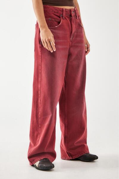 september island Vintage Antique Detailed Red Baggy Boyfriend Shalwar Jeans