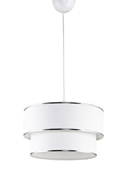 Emg DesiGn Beyaz Krom Şeritli Kumaş Pasta Avize