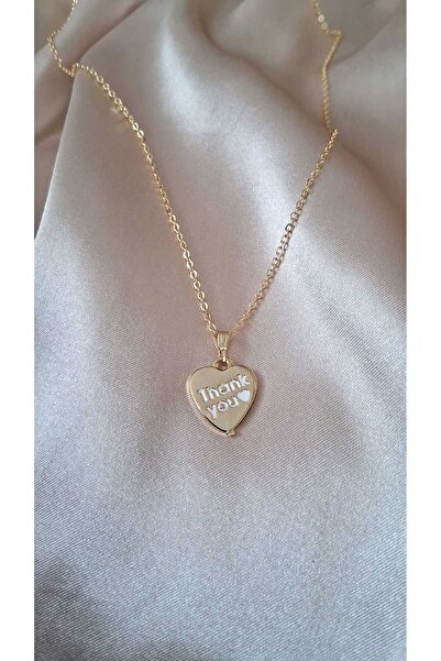 Judas Takı White Heart Necklace with "Thank You"
