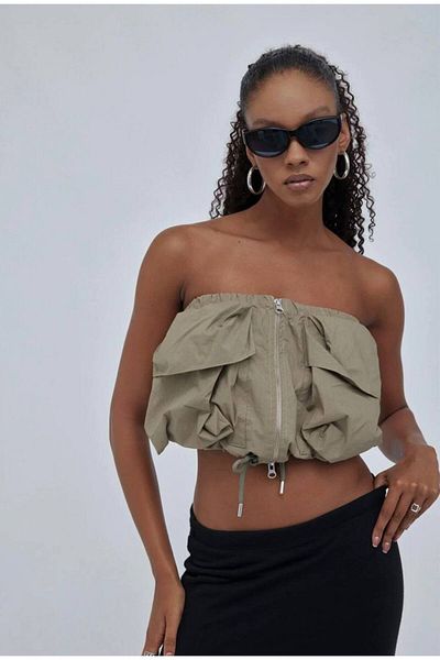 Alien 1979 Khaki Color Bottom Adjustable Lace up Front Pocket Parachute Fabric Bustier