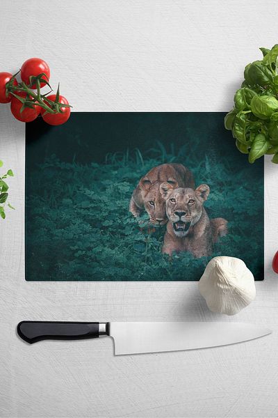 Postifull Glass Cutting Board, Thick And Unbreakable Glass - Lion Theme - 21*30cm - Chopping Board, Kitchen Decor