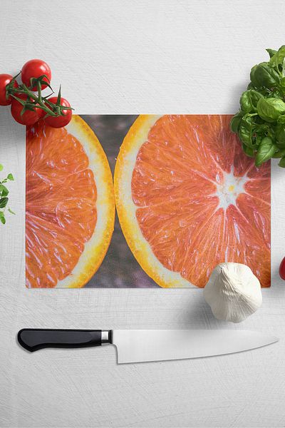 Postifull Glass Cutting Board - Orange Themed - 21*30cm - Chopping Board - Aesthetic, Decorative Presentation Board