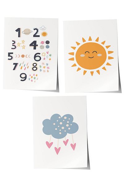 Postifull Set de 3 picturi pentru camera bebelușului, decor de perete pentru camera bebelușului, decor camera copiilor, poster fără cadru