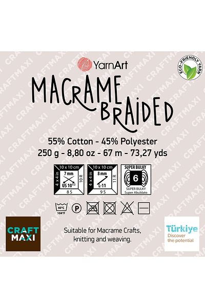 Yarnart Macrame Braided - Μακραμέ Χειροποίητο Νήμα Πλεξίματος Baby Blue-760