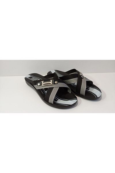 Ayakkabı Ülkesi Cross Model Rope Black Gray Daily Men's Slippers