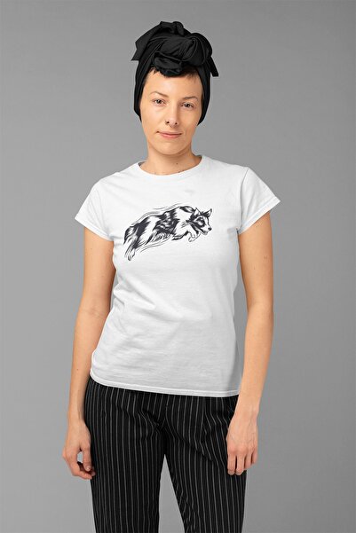 ErTaPassage Câine alb cu imprimeu Femeie care sărită tricou - T5320733