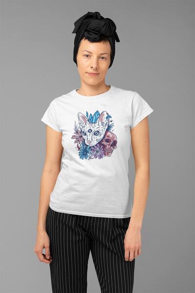 ErTaPassage White Mystic pisică cu imprimeu Femei tricou - T3522444