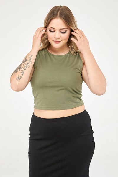 Seamoda Γυναικείο Χακί Στρογγυλό Στολίδι Crop