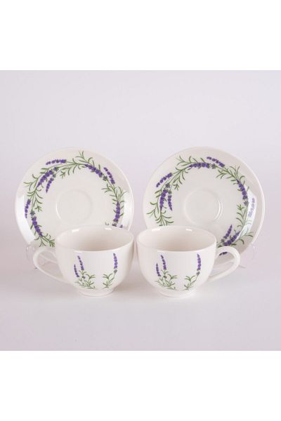 TEBAK COLLECTION Lavender Patterned Porcelain Turkish Coffee Cup Set for 2 People