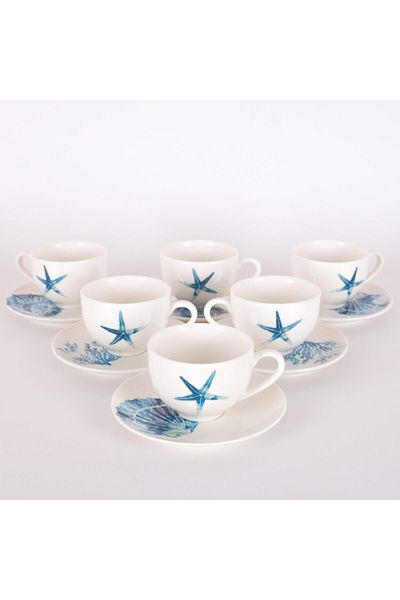 TEBAK COLLECTION 6-Piece Marine Patterned Turkish Coffee Cup