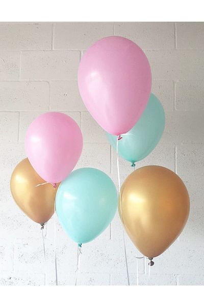 Parti dolabı 50 Pack Macaron Pink - Macaron Mint Water Green - Metallic Gold Golden Yellow Balloon
