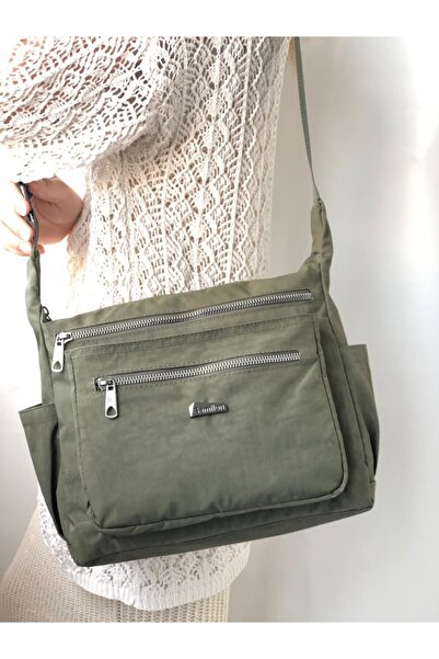 samilon Kadın  Haki Kırınkıl Bol Gözlü Çapraz Omuz Çantası