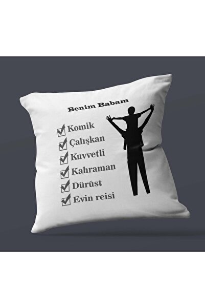 Hediyezengini Babalara Özel Benim Babam Tasarımlı Saten Kare Yastık
