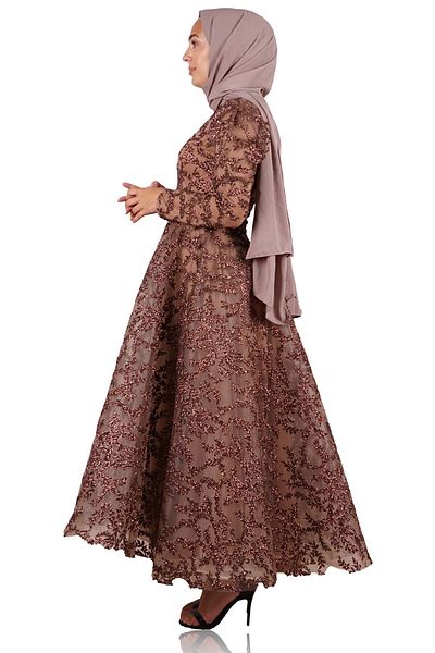 SpringStore Rochie de seară Hijab pufos de cupru pentru femei