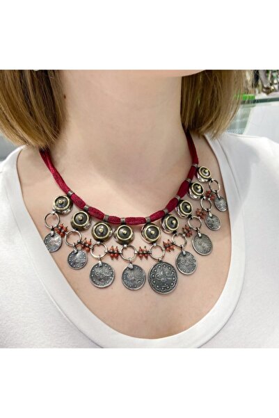 MaGümüş Osmanlı Gümüş Parası El Üretim Gerdanlık Küpe Gümüş Set