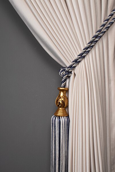 Saççax Exclusive Cortina de fundal cu carote aurii de culoare albastru și cre...