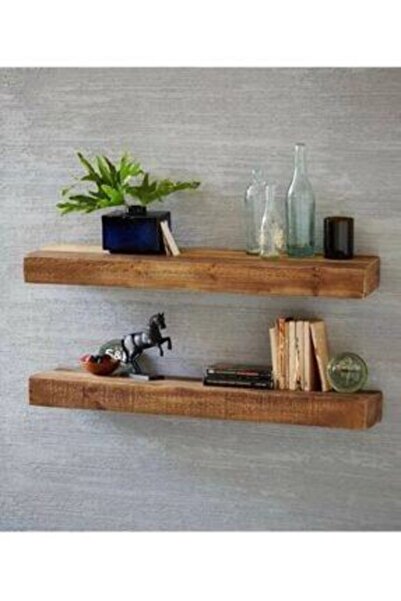 Genel Markalar Ahşap Dekoratif 2'li Uçan Raf Kitaplık Gizli Duvar Monte Raf A...