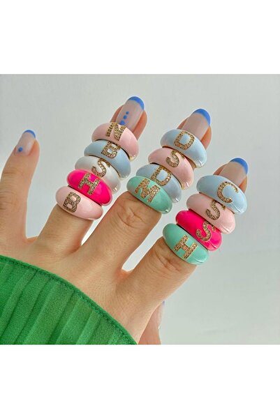 Miyu Accessories Çelik Yeşil Renkli A Harfi Yüzük