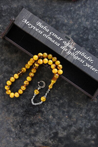 Tesbih Otağı Father's Day Crimped Amber Prayer Beads with 925 Sterling Silver Tassel