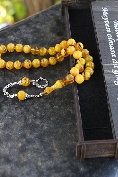 Tesbih Otağı Father's Day Crimped Amber Prayer Beads with 925 Sterling Silver Tassel