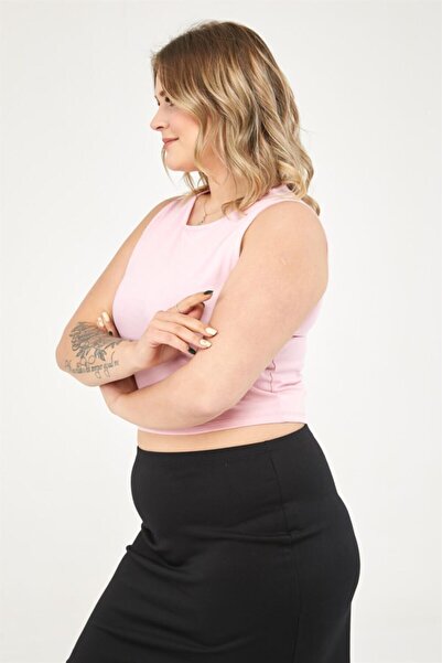 Seamoda Στρογγυλή λαιμόκοψη Crop Singlet- T-Shirt Pink