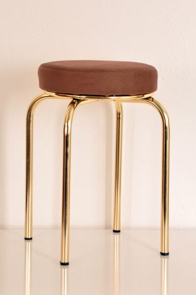 yılmaz masacılık 4 Adet Kahverengi Tay Tüyü Altın Profil Tabure Metal Tabure ...