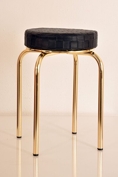 yılmaz masacılık 4 Adet Siyah Deri Altın Profil Tabure Metal Tabure Mutfak Ta...