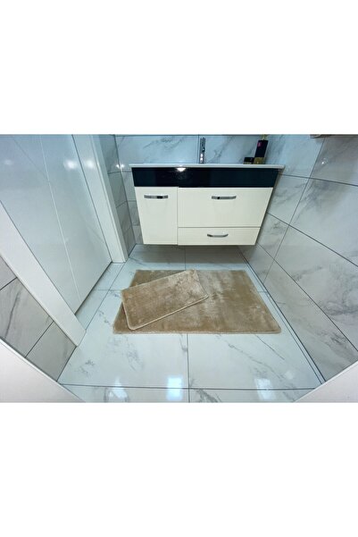 Sarar Peluş Banyo Paspası Takımı 2'li Küçük Boy Jel Kaymaz Taban Post - - Vizon