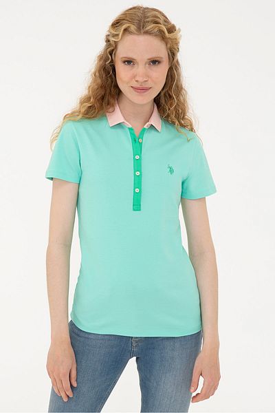 U.S. Polo Assn. Turquoise Women Polo Collar T shirts Styles