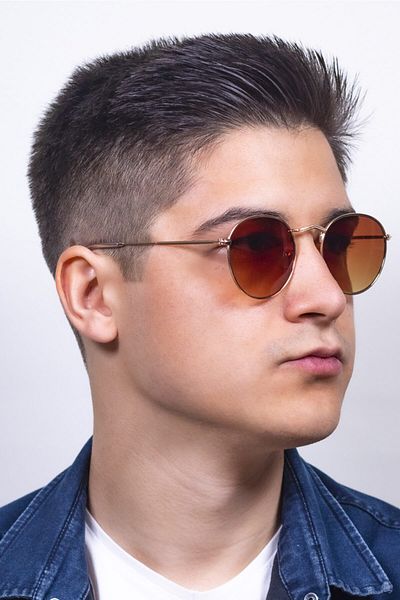Focus On Eyewear نظارات شمسية للرجال باللون البني المستدير