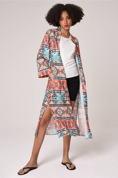 Bolder Women's Red Patterned Viscose Kimono