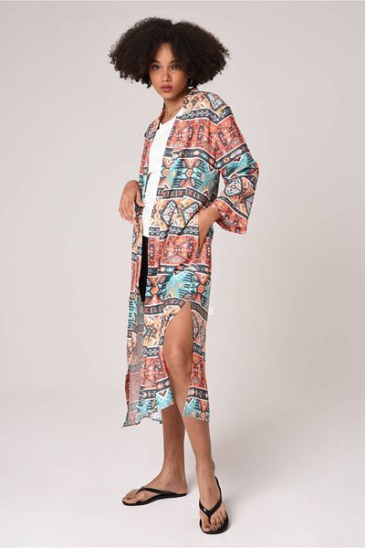 Bolder Women's Red Patterned Viscose Kimono