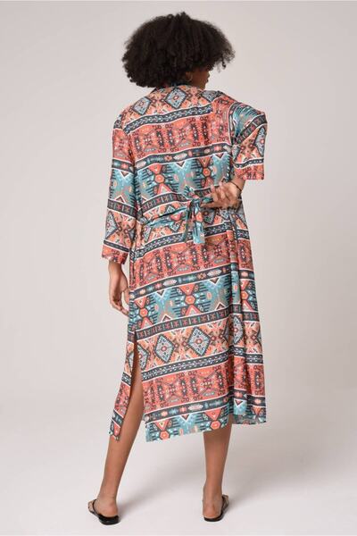 Bolder Women's Red Patterned Viscose Kimono