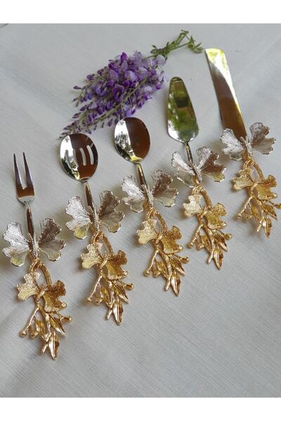 AlyaHomeAksesuar Kelebek Dekorlu 5 Parça Servis Seti