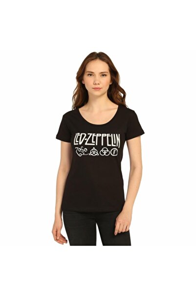 Bant Giyim - Led Zeppelin Siyah Kadın T-shirt Tişört