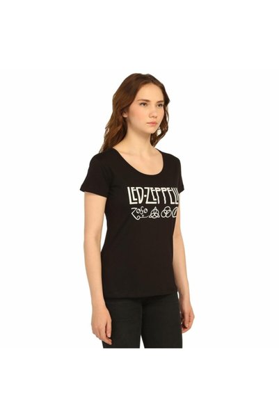 Bant Giyim Led Zeppelin Patterned Black Women's T-Shirt