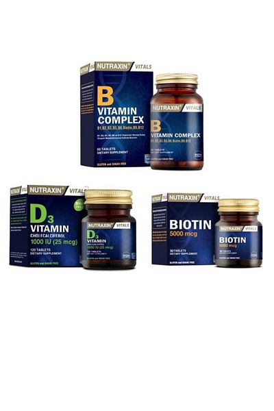Nutraxin VitaminBComplex 60 Tablets + Vitamin D3 1000Iu120 Tablets +Biotin5000mcg 30 Tablets