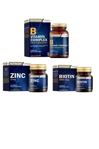 Nutraxin VitaminBComplex - 60 Tablets, Zinc 15 Mg, 100 Tablets,Biotin5000 Mcg, 30 Tablets