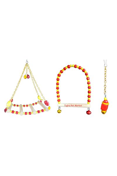 TUĞRA PET MARKET Yellow and Red Colored Swing Toy Set for Your Budgies