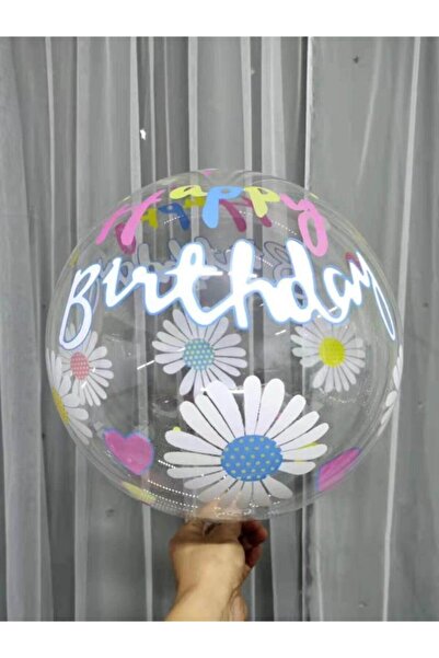 Doğasüs 20 Inç Papatya Figürlü Happy Birthday Baskılı Şeffaf Bobo Balon