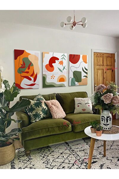 KanvasSepeti 3lü Set Boho Bohem Bohe Retro Art Soyut Tablo Dekoratif Kanvas T...