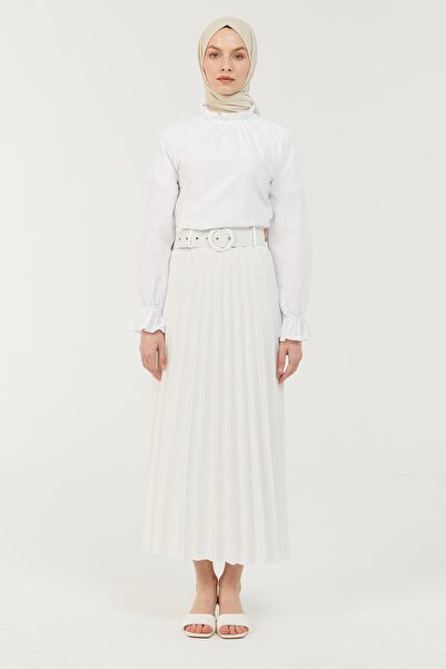 MODAMİNEM Біла плісирована жіноча довга спідниця