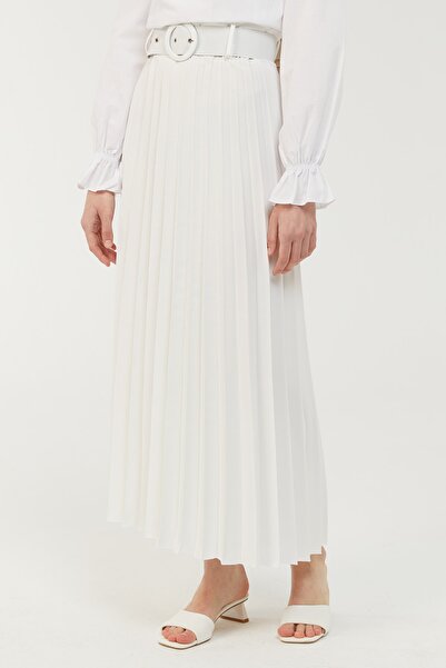 MODAMİNEM Біла плісирована жіноча довга спідниця